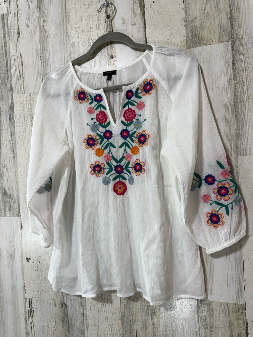 Talbots White Embroidered Peasant Top with Bright Florals - Picture 5 of 12